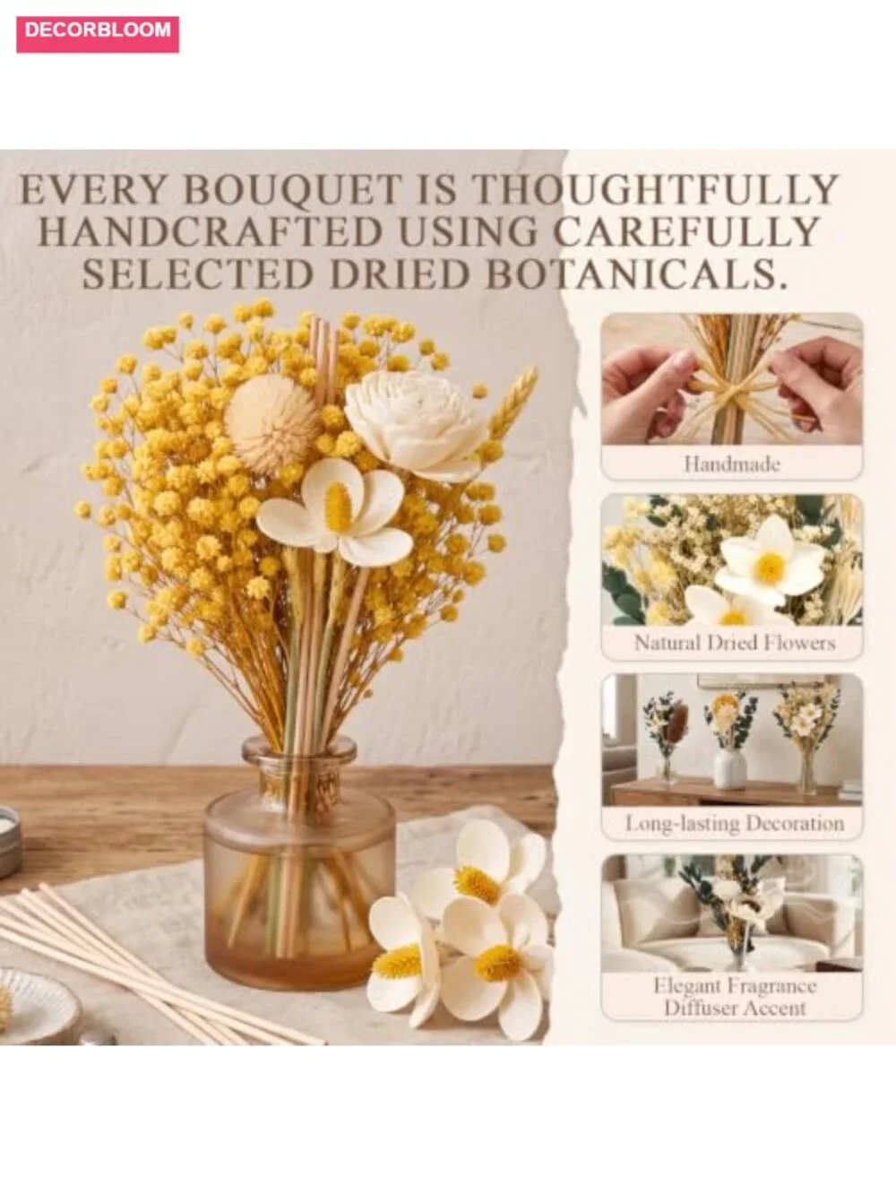Reed Diffuser Sticks Flowers Set of 15 Natural Rattan Home Fragrance Decor